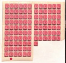 1899 (Mar) 4c on 5c Carmine, study including Specimen overprint, large part sheet of 103 and block