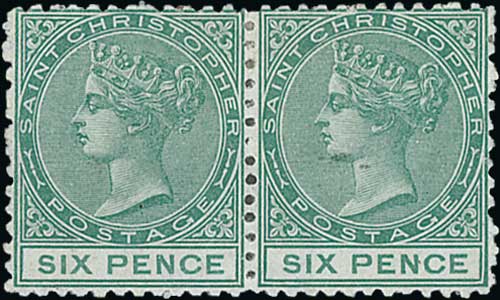 1871 Perf 12½ Crown CC 6d green, horizontal pair with watermark inverted, fine mint. Listed but