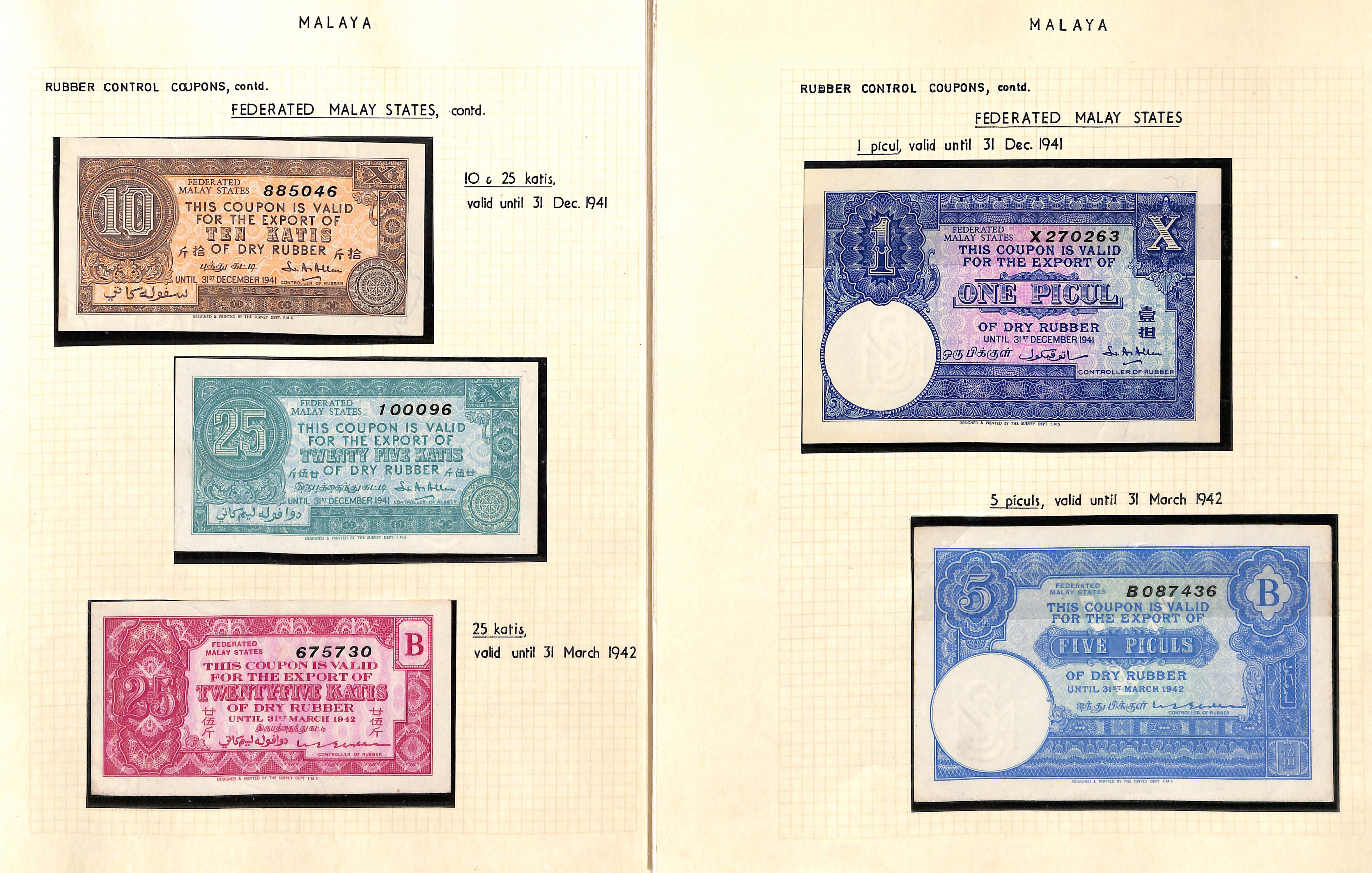 Rubber Control. 1940-42 Coupons for the export of dry rubber (16) or coagulant (13), issued in - Image 2 of 4