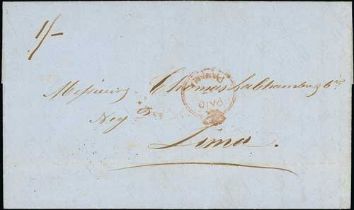 1849 (Dec 29) Entire letter from San Francisco to Lima, posted at the British Post Office in