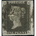 1840 1d Blacks, all plate 6, IL, QE (state 2) and SF all used with black Maltese Crosses, QE with