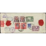 1941 (Aug 2) Long registered censored cover from Rangoon to USA franked on reverse with KGVI 6p, 3a,