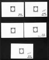 1927 1r - 20r Frame Plate Die Proofs in black on white glazed card, the 1r, 2r and 20r proofs