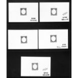 1927 1r - 20r Frame Plate Die Proofs in black on white glazed card, the 1r, 2r and 20r proofs