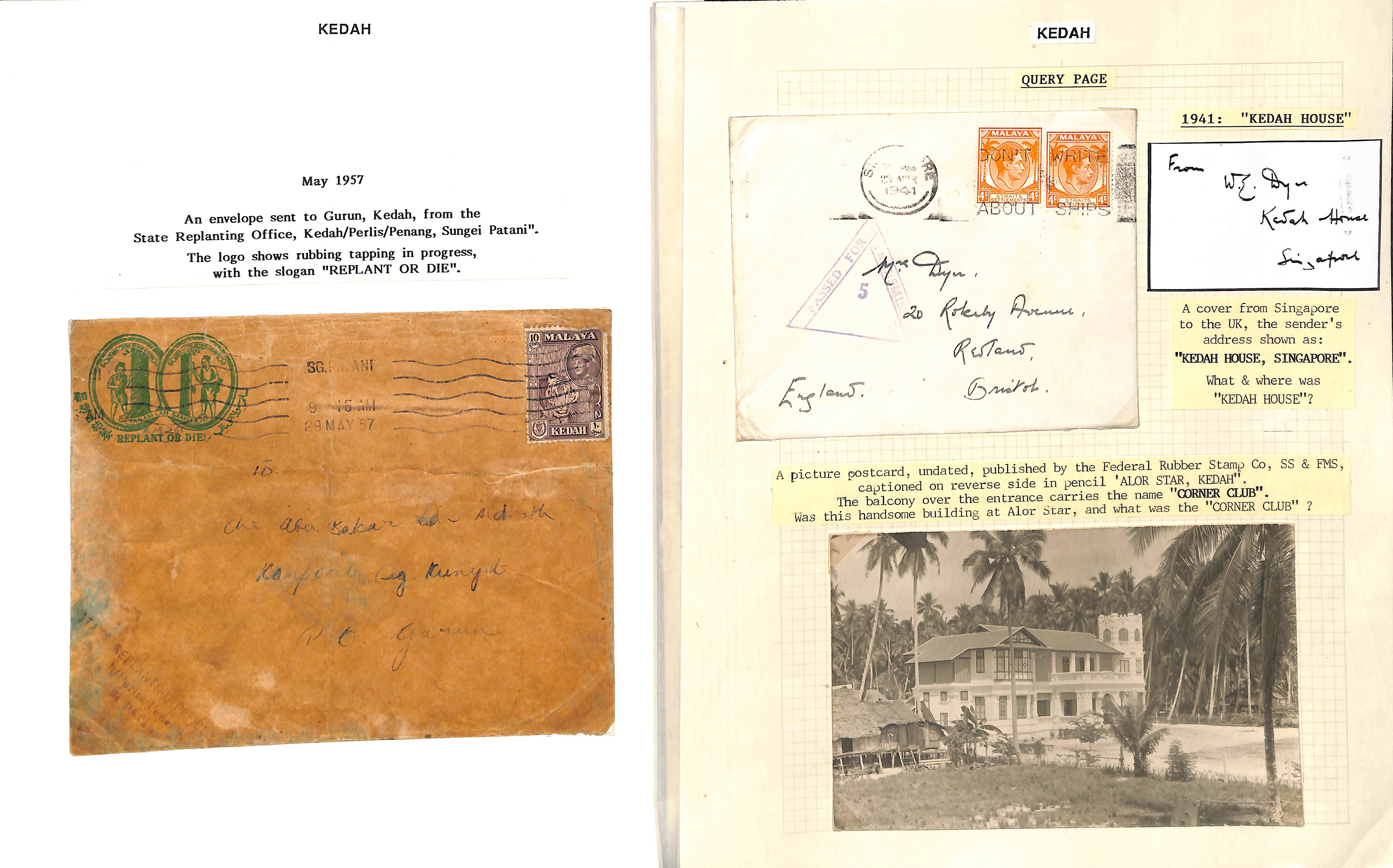 Kedah. 1905-57 Covers and cards, picture postcards, photos and ephemera including 1951 air letter - Image 5 of 12