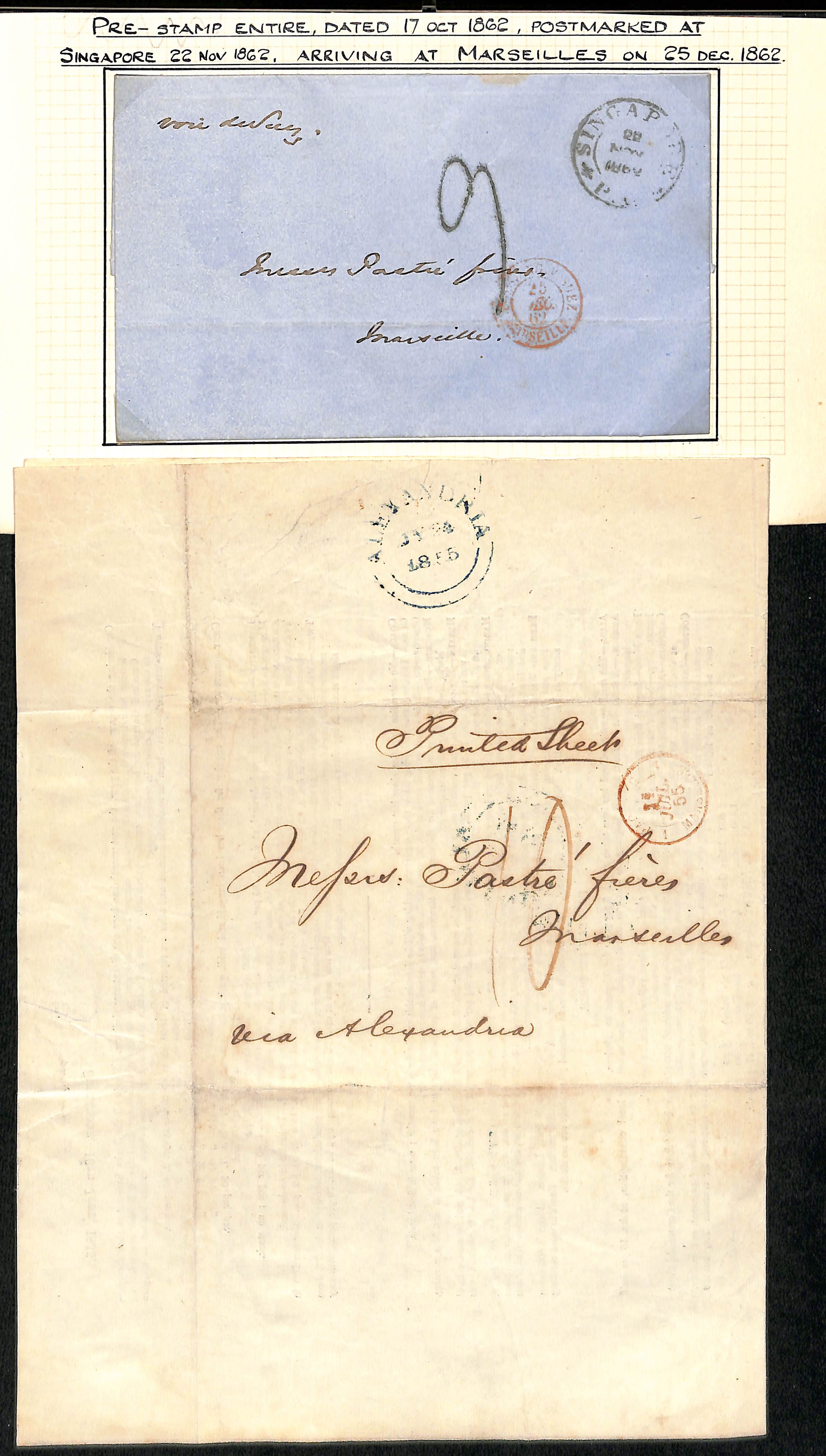1825-67 Entire letters (9) and an entire from Singapore to G.B (6), France (3) or Holland, including - Image 3 of 3