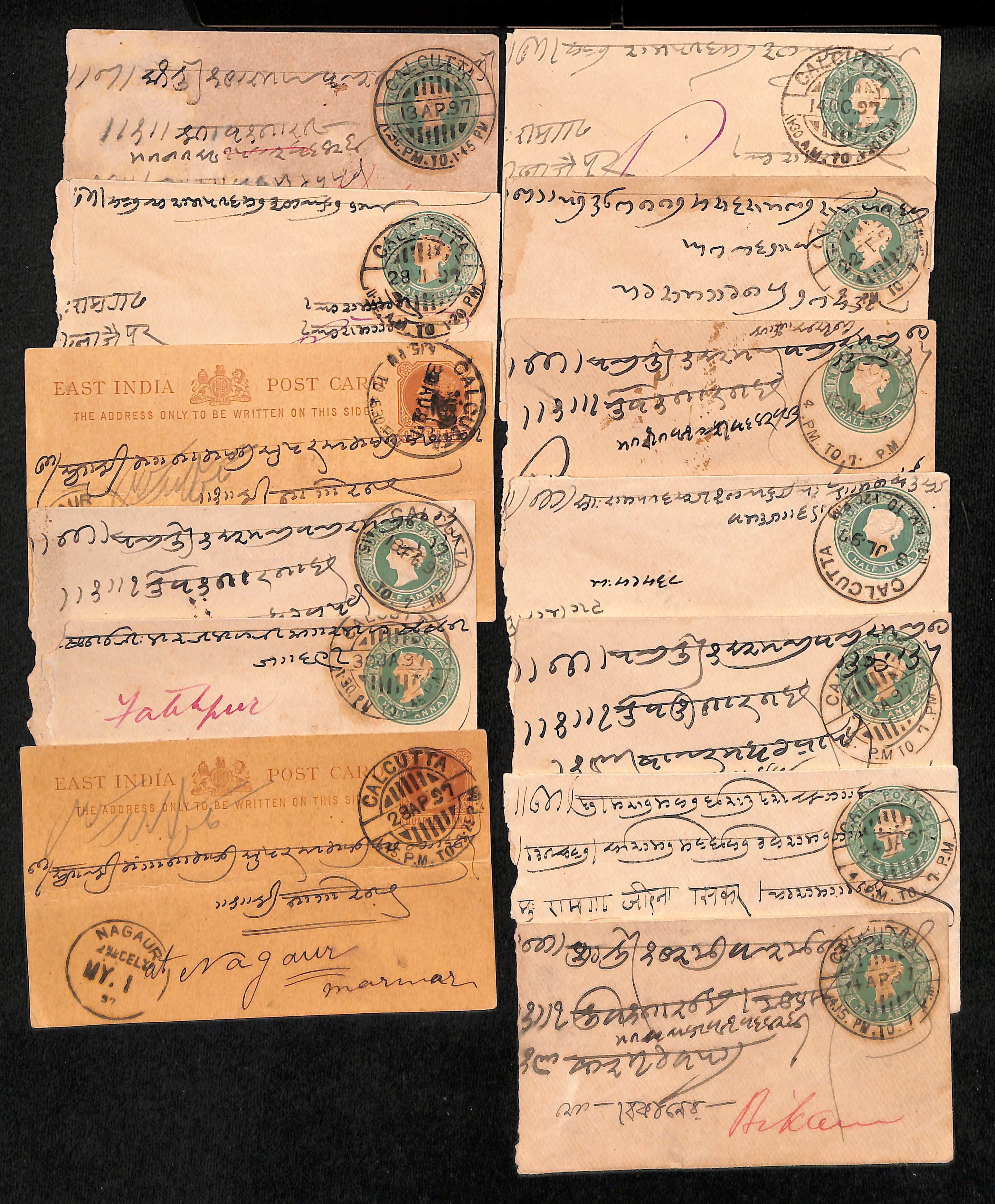 Calcutta - Experimental Time Datestamps. 1897 ½a Envelopes or ¼a postcards with single or double - Image 2 of 2