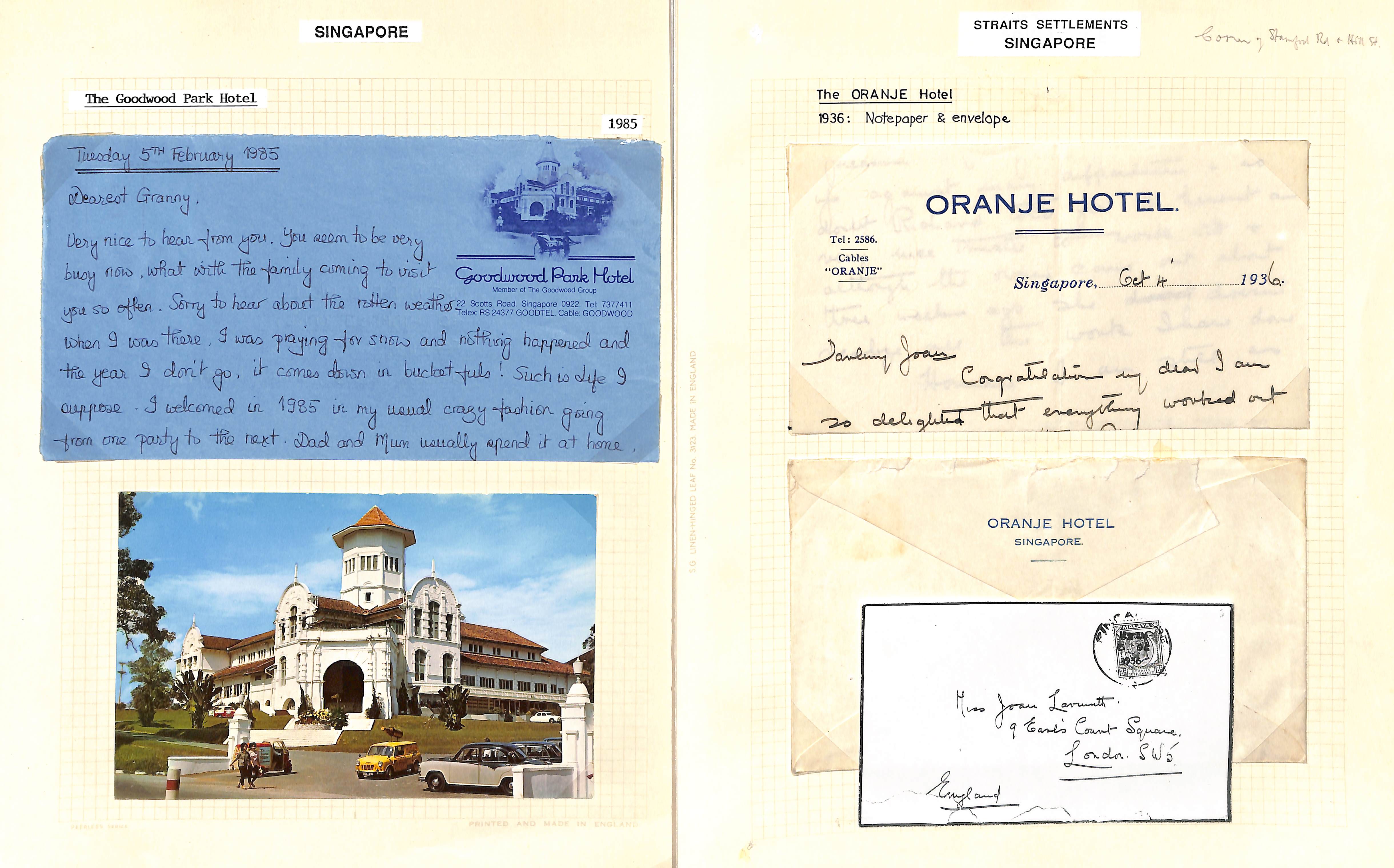 Hotels. 1900-85 Printed envelopes, picture postcards and ephemera from various Singapore hotels - Image 6 of 10