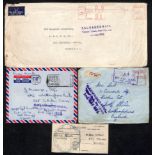 1953 (May 1) Covers from Singapore (3), showing the three different types of cachet, two metered,