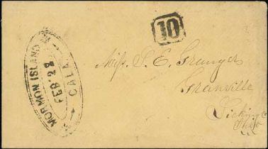 c.1853 Stampless covers with double oval "MORMON ISLAND / CALA" handstamps, one to Granville, Ohio