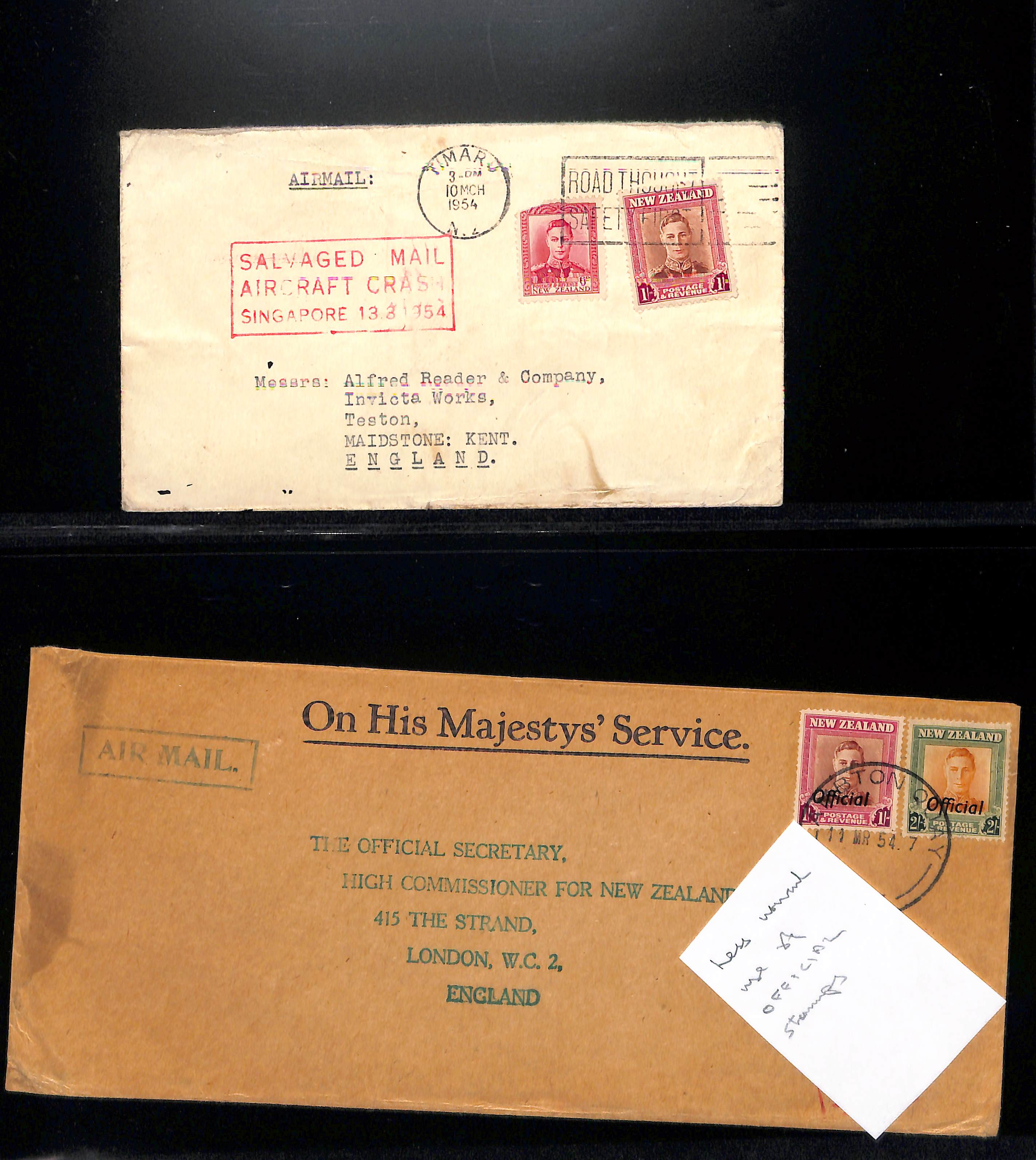 From New Zealand. 1954 (Mar. 9-11) Covers, two enclosed within white ambulance envelopes, - Image 3 of 4