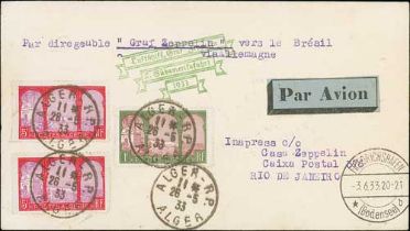 Algeria. 1933 (May 26) Cover from Algiers to Rio de Janeiro franked 11f, with green cachet for the
