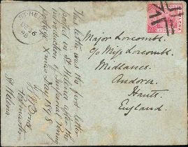 1898 (Dec 25/26) Cover to England franked 1d tied by cork cancel (Proud K83) with St. Helena c.d.