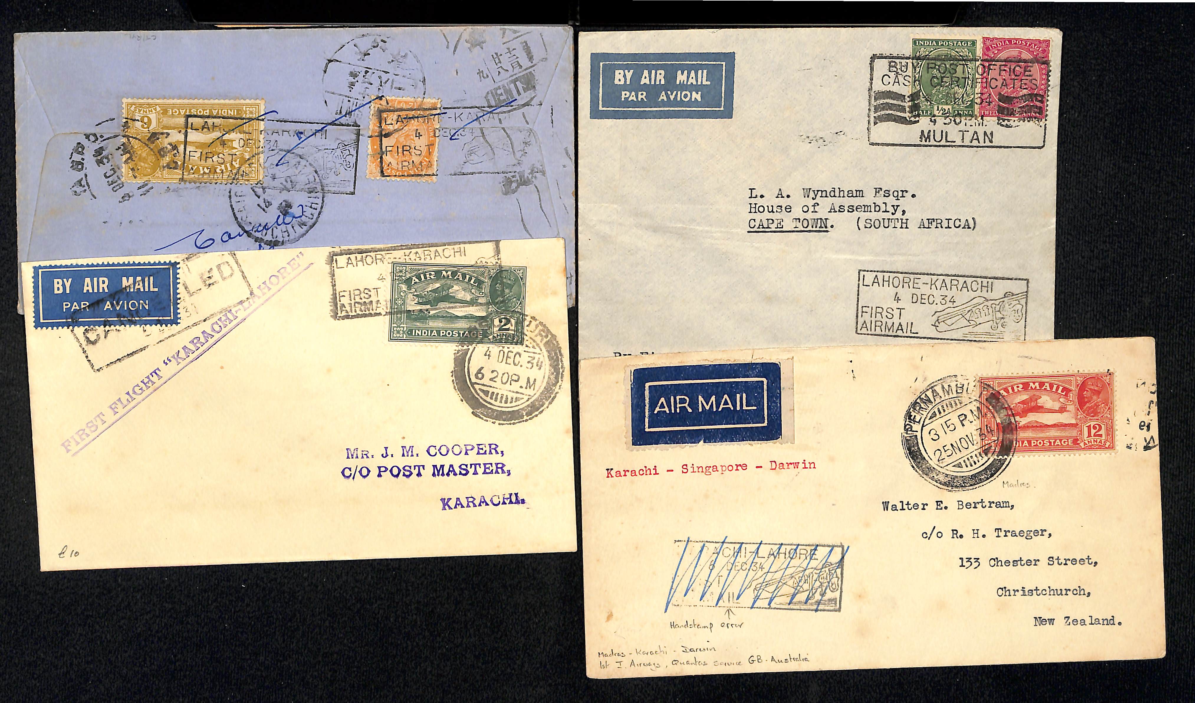 1934 (Dec 4) Indian National Airways Lahore to Karachi service, first flight covers from Lahore to - Image 2 of 2
