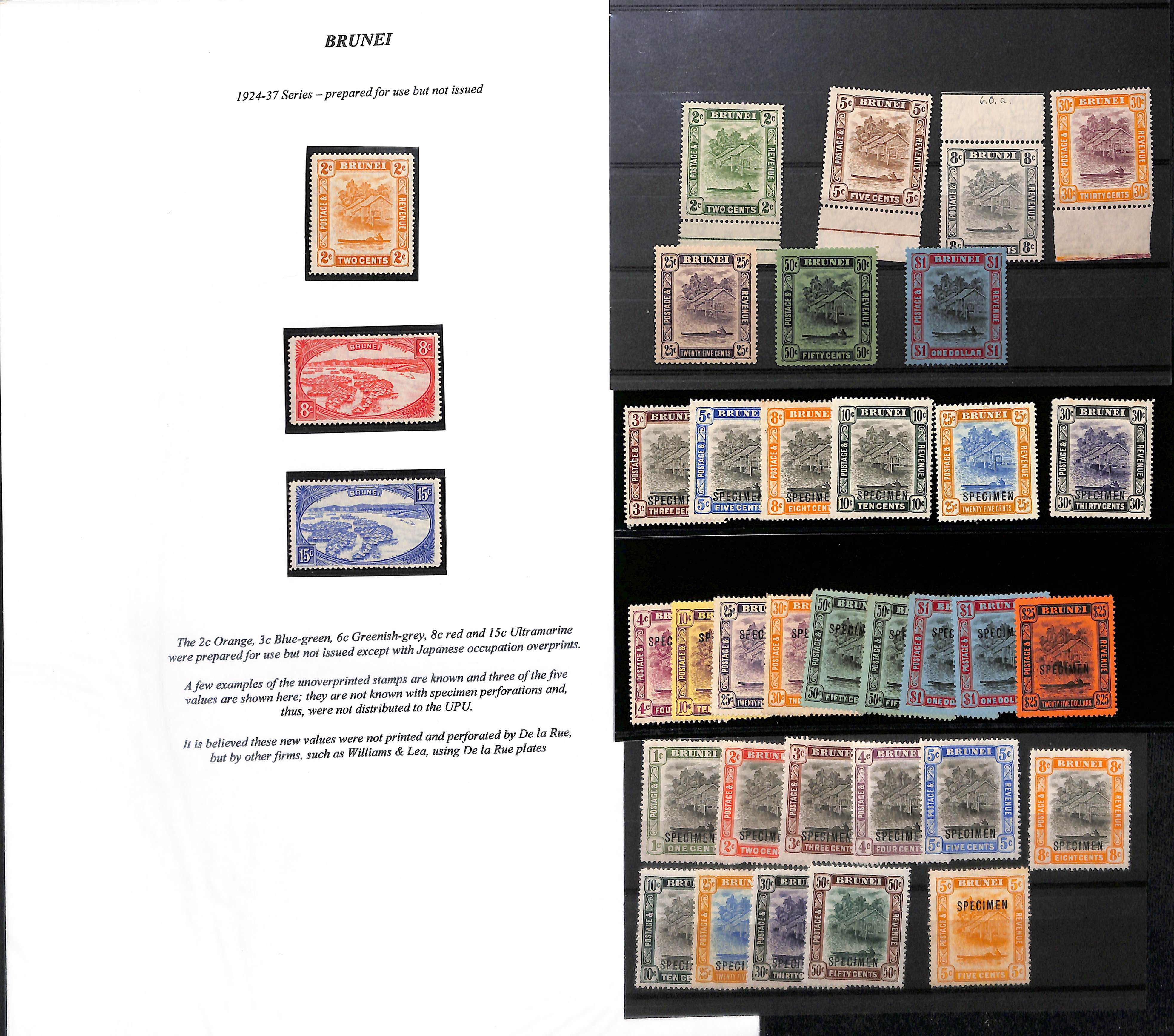 1907-42 Selection including Specimen stamps (26, with 1907 1c - 50c, 1910 $25), 1922 Malaya-Borneo