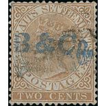 1867-72 2c Deep brown used, blue "B&Co" security chop, variety watermark reversed, unlisted by