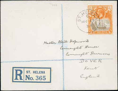 1933 (Mar 13) Registered cover to England franked 7/6, with torn flag variety, the stamp with