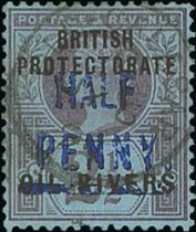 1893 (Dec) ½d on 2½d, Type 4 surcharge in blue, fine used with Old Calabar c.d.s. S.G. 14, £500.