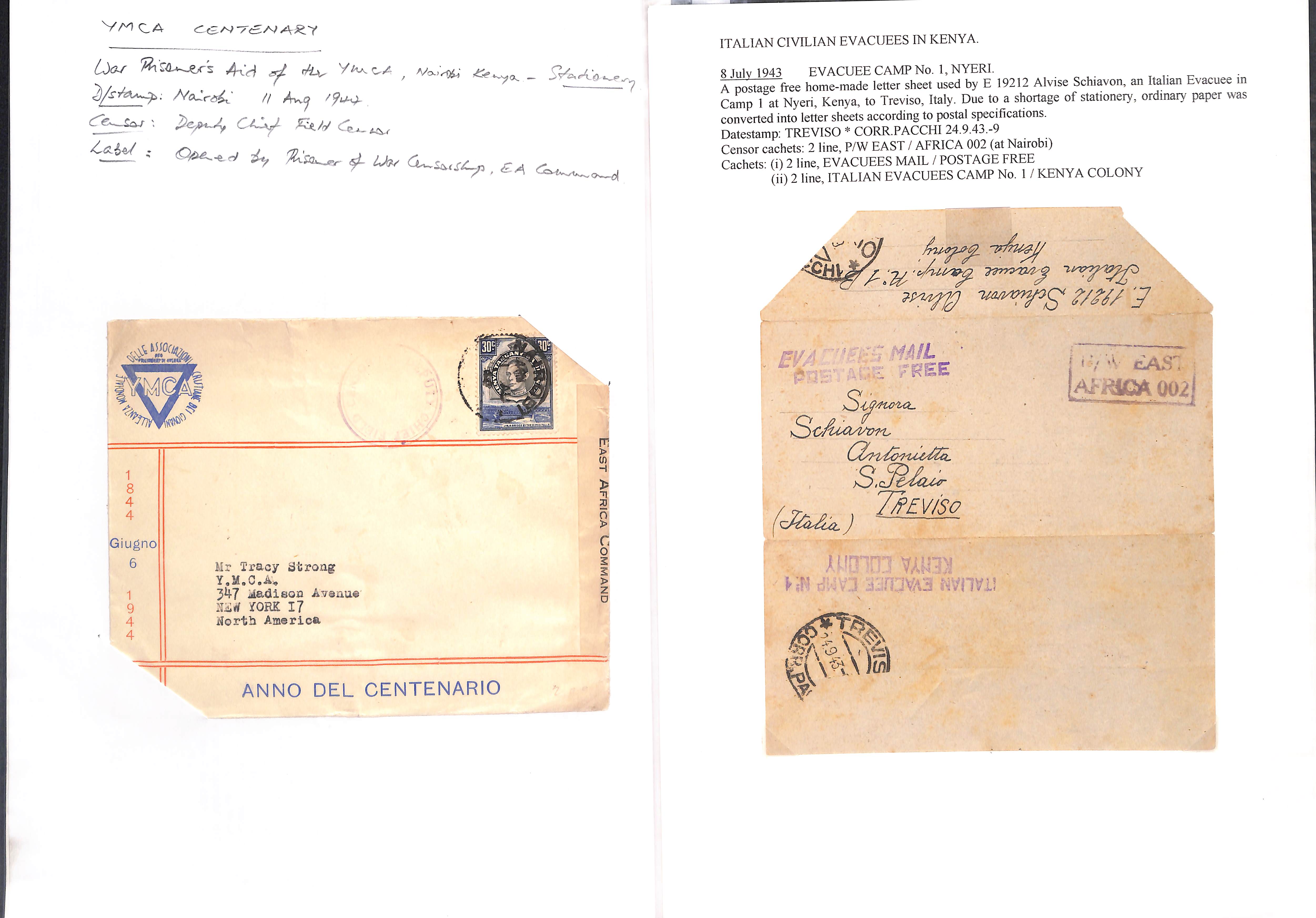 Internee Mail - Uganda/Kenya. 1943 Lettersheets or cards from Italian Internees in Uganda (2) or - Image 2 of 4