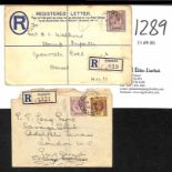 Kandang Kerbau. 1915 Registered covers to England bearing Singapore registration labels with