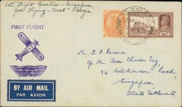 1938 (Feb 22) "Coogee" Survey Flight, cover from Lashkar, Gwalior to Singapore, fine and very
