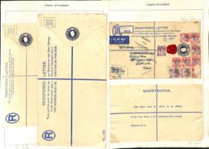 1937-41 KGVI 15c Registration envelopes, size G Specimen, unused and used to England, size H