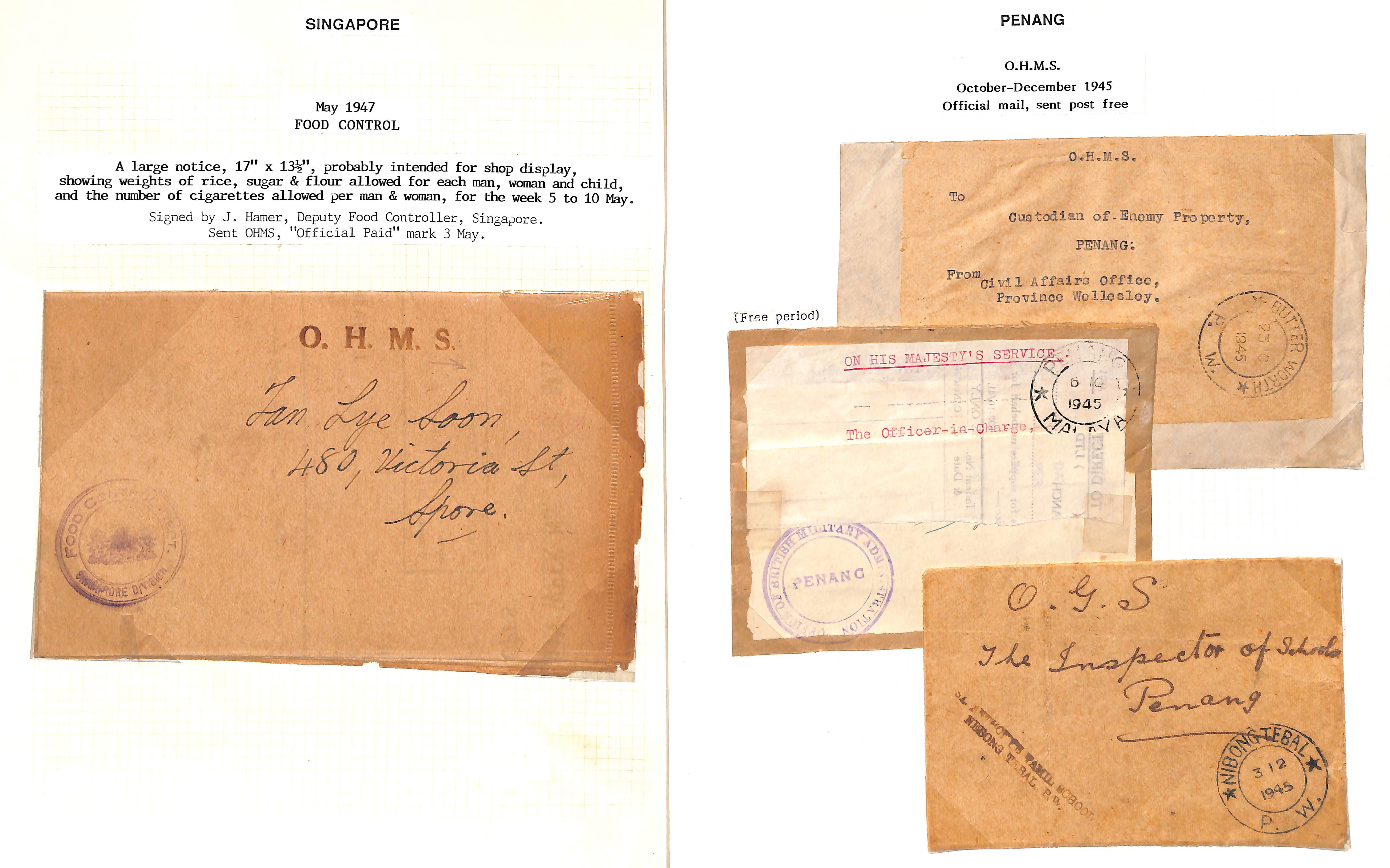 1930-86 Official mail from Singapore, Penang and other Malayan states, mainly stampless, various - Image 12 of 12