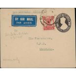 1945 (July 21) First postwar internal civilian airmail, 1½a envelopes franked 1a, flown from New
