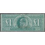 1902 KEVII £1 Dull blue-green, overprinted "SPECIMEN" type 16, superb mint. S.G. £1,400. Photo on