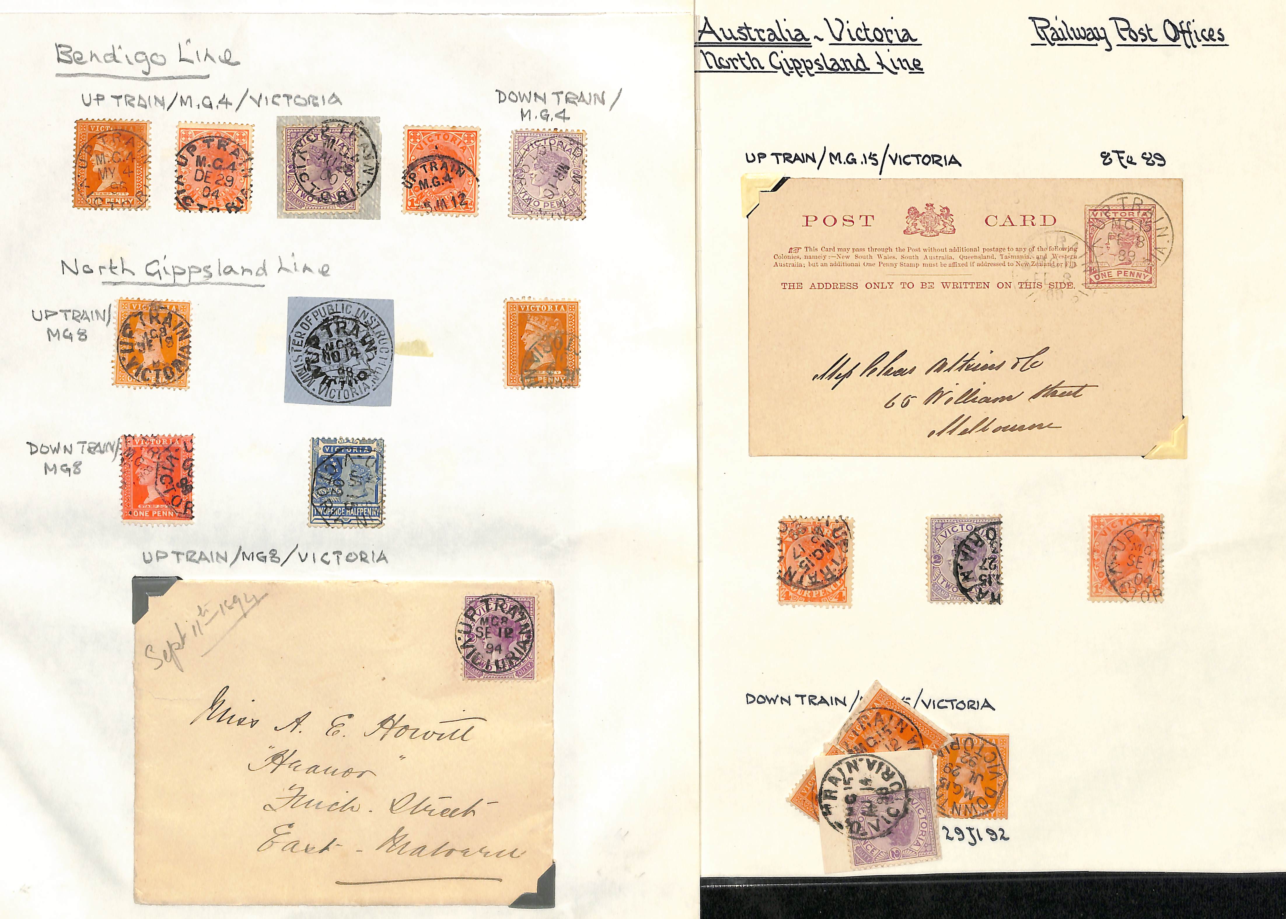 Victoria - T.P.Os. 1889-1907 Covers or cards (8), also stamps and pieces (c.100) all with T.P.O - Image 3 of 5