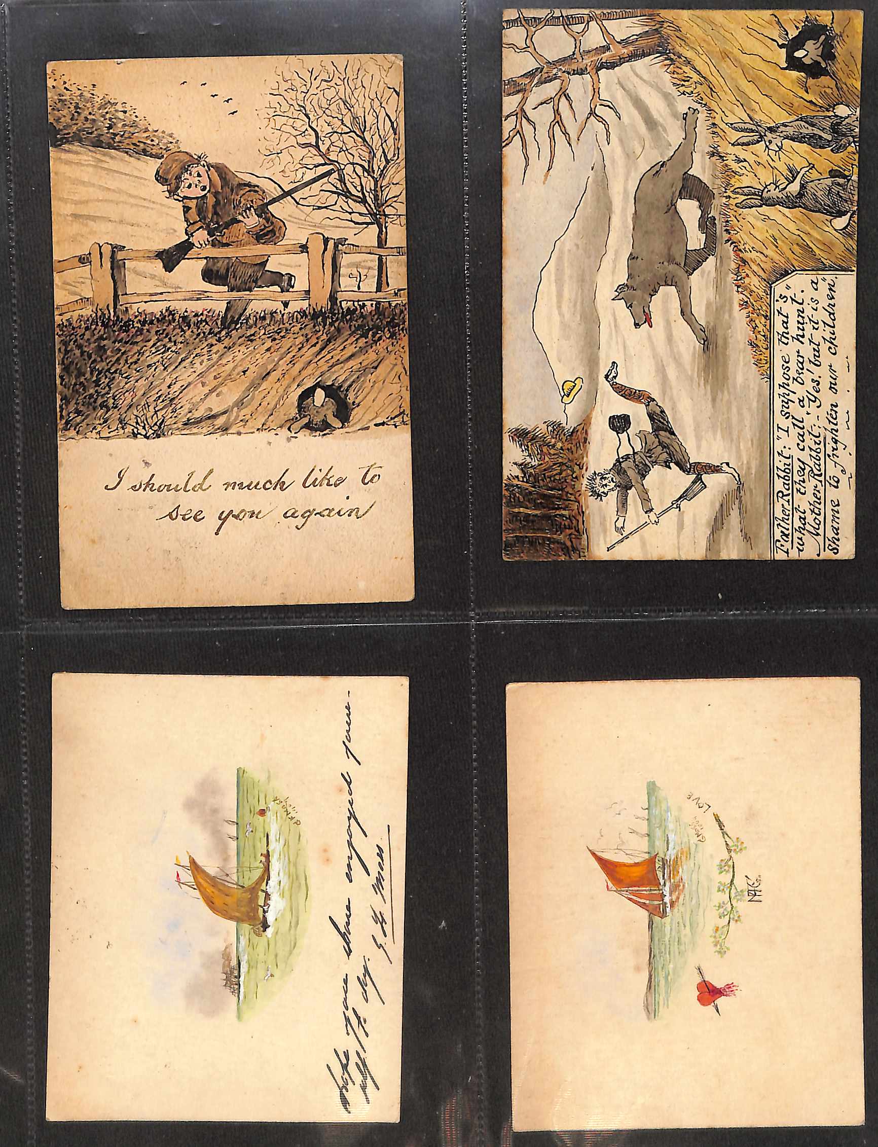 1895-1917 Handpainted picture postcards, most in colour, many very well done, four unused, one on - Image 7 of 8