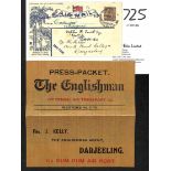 1929 (May 21) Calcutta to Darjeeling flight by Bengal Air Transport Co., flown cover franked KGV