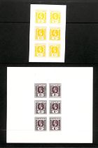 1912 KGV 2c, 5c and 6c "Postage Postage" stamp proofs, composite sheets of six in yellow or brown-