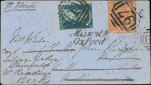 1859 (Mar 12) Cover to Melbourne franked 1859 perf 12 4d cancelled "97" with "FIERY CK P.G.F /