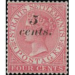 1882 (Jan) 5c on 4c Rose mint and used, both fine. S.G. 47, £825. (2). Photo on Page 148.