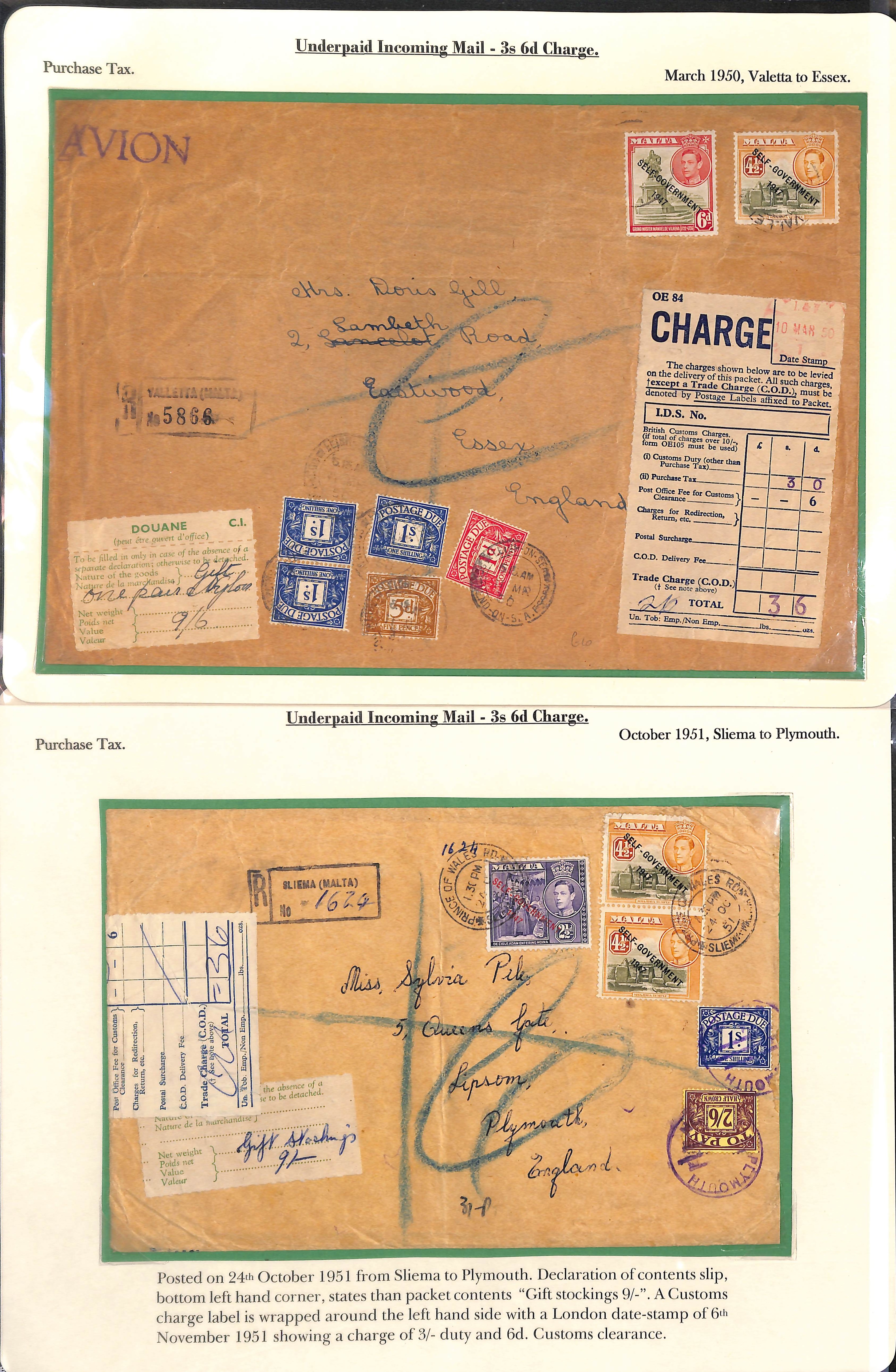 Customs Charges/Accumulated Charges. 1938-92 Covers or parcel address panels with customs duty or - Image 17 of 18