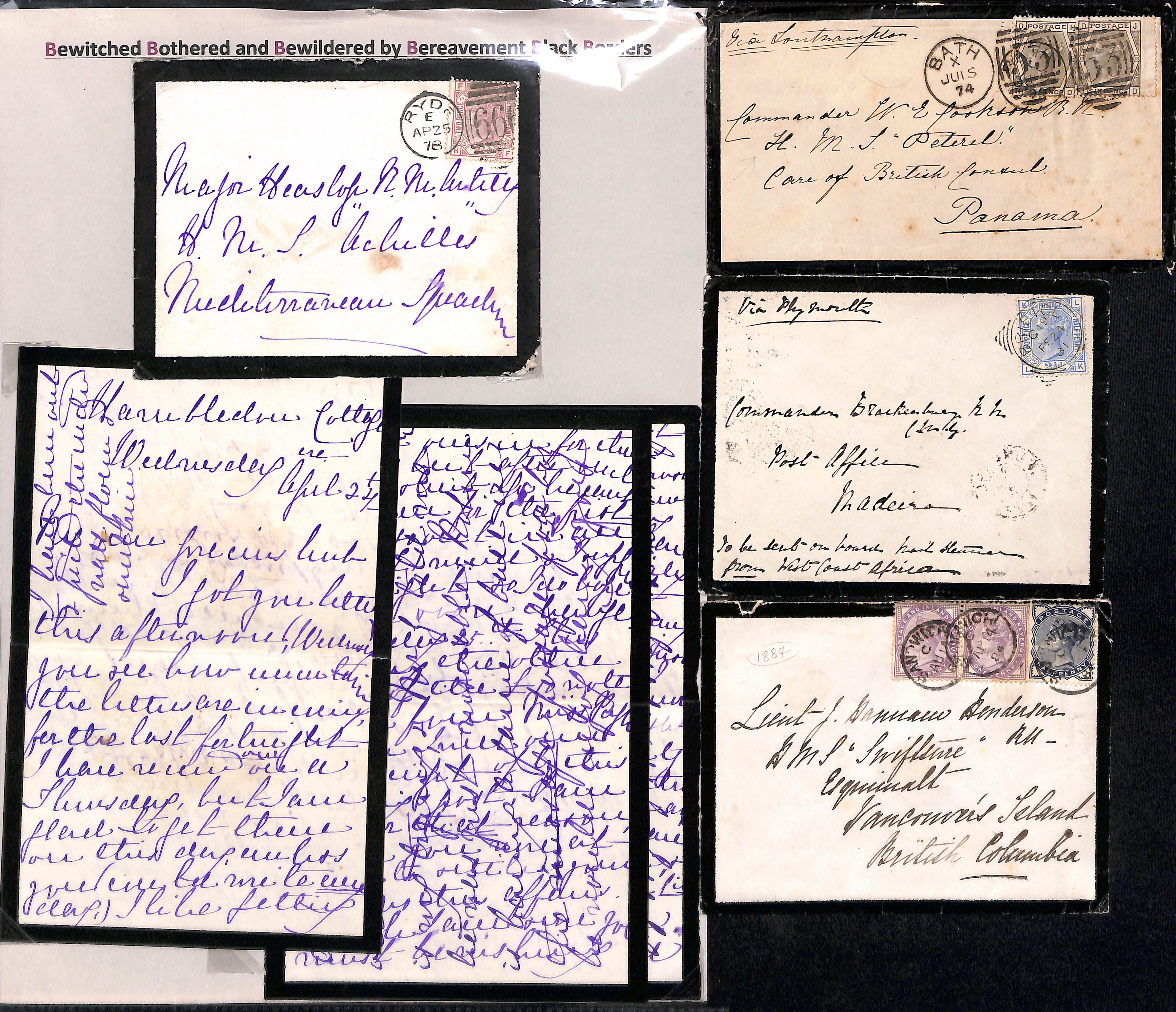 1841-84 Mourning covers with 1841 cover bearing a 1d black (3 margins), covers from France with