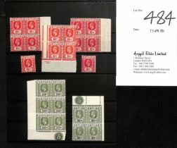 1912-25 Multiple Crown CA 6c and 30c with sideways watermark, comprising 6c pale scarlet block of