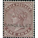 1882-99 Stamps overprinted "CANCELLED" type D6, comprising 1882-90 ½a (toning), 1a, 1892-97 2a6p,