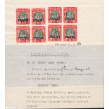 Revenues. 1931 Page from a Notarial Bond bearing two blocks of four of the c1930 South Africa £1