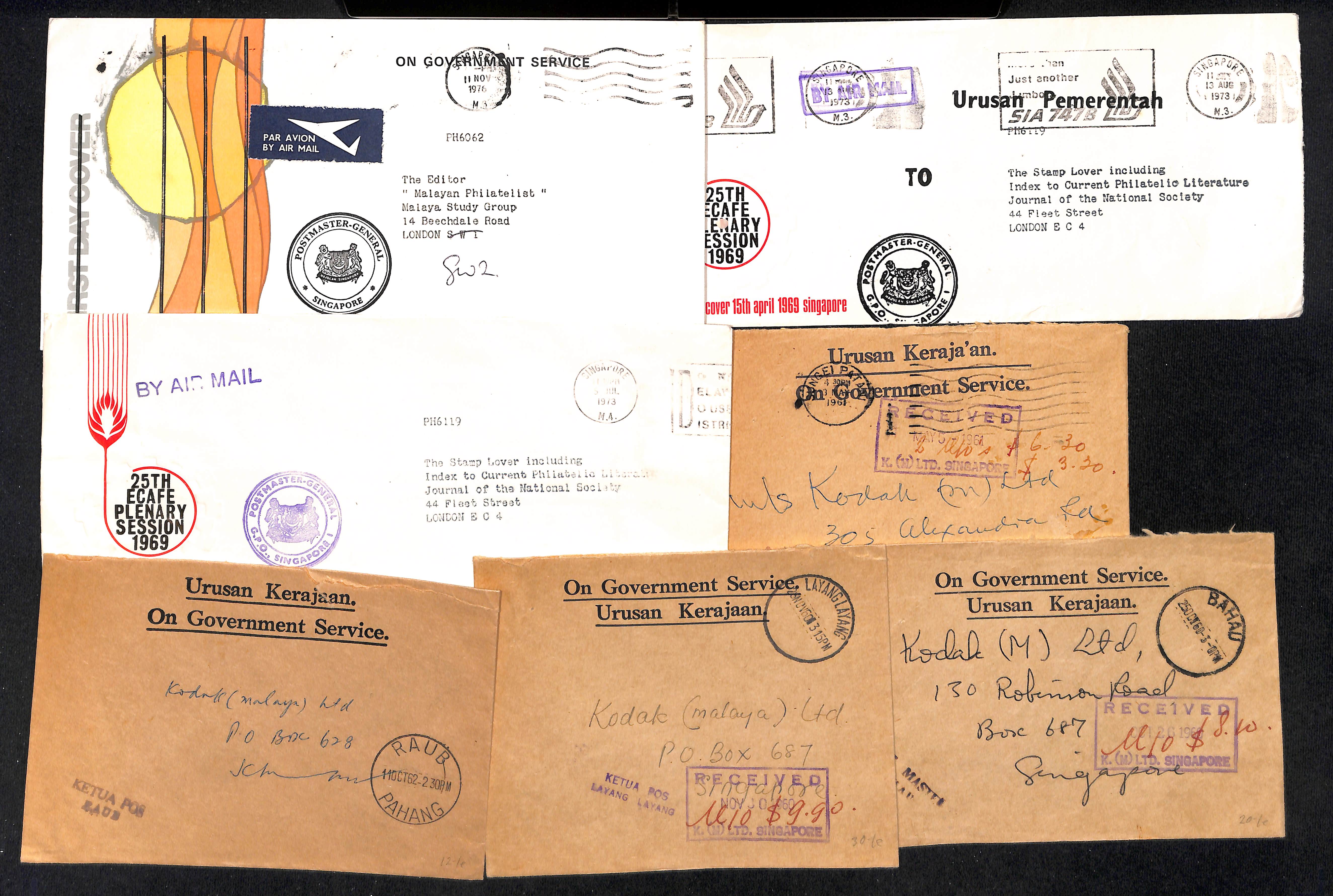 1930-86 Official mail from Singapore, Penang and other Malayan states, mainly stampless, various - Image 10 of 12