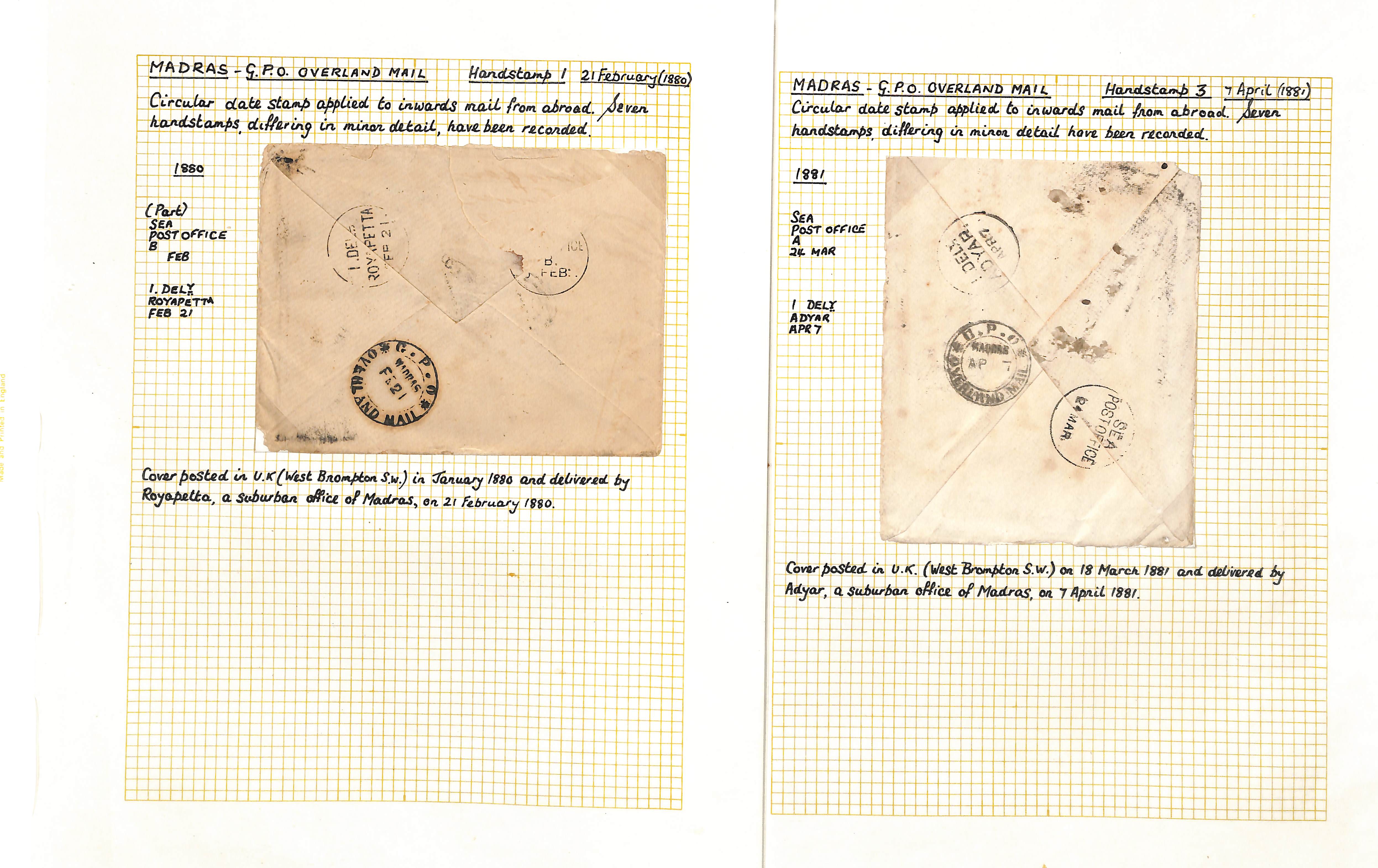Madras - Overland Mail. 1872-82 Covers from G.B to Madras franked 1/4, 1/- (3), 8d, 6d (2) or 5d (3) - Image 4 of 5
