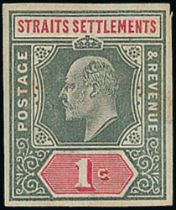 1902 KEVII 1c Imperforate colour trials in differing colour combinations, including those adopted