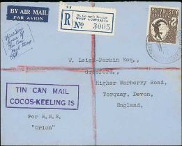 1950 Registered cover from E.R Leigh Parkin of Cable & Wireless Ltd, to England, sent by barrel mail