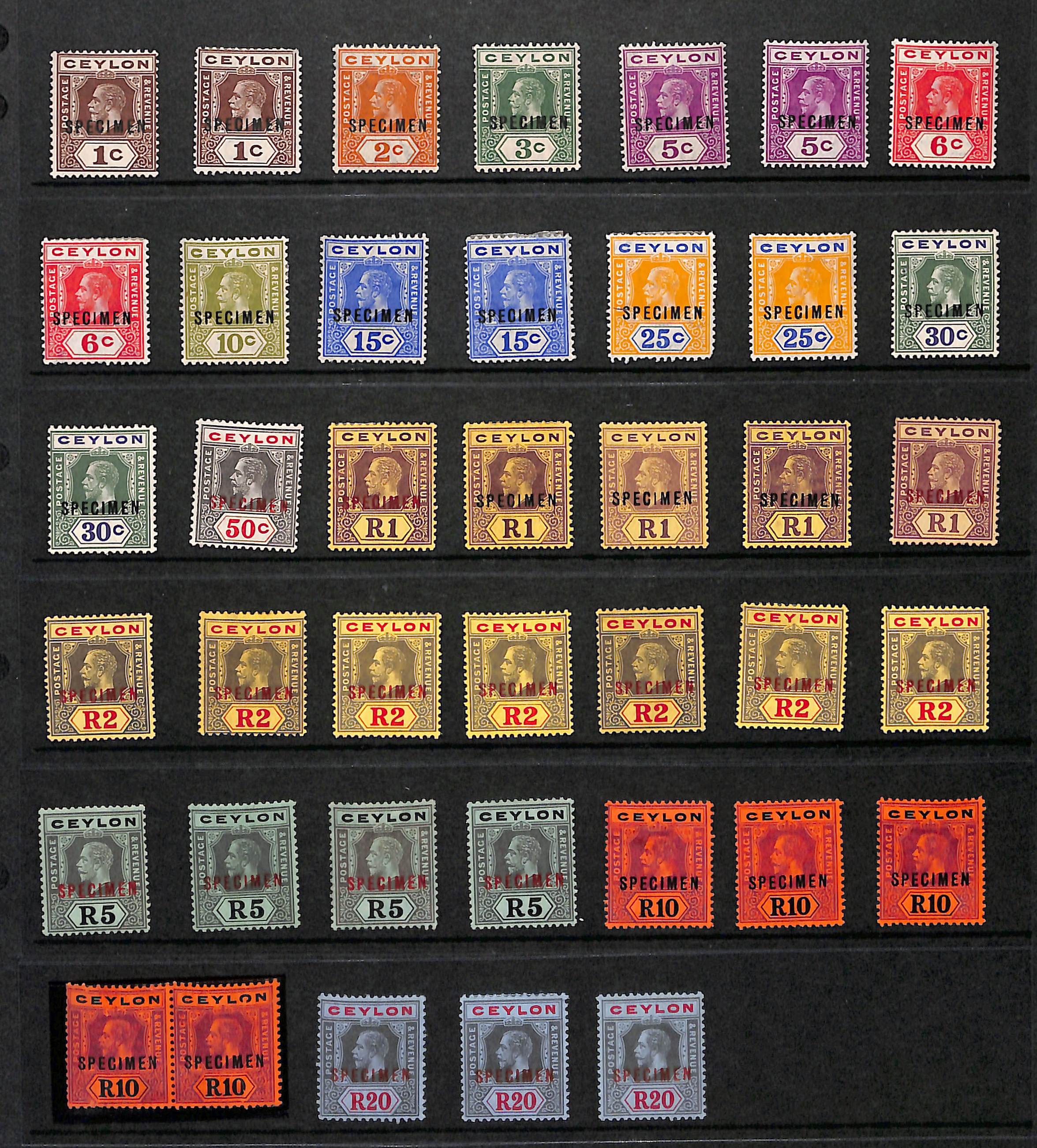 1912-25 Multiple Crown CA 1c - 20r set of fifteen, also 1r on lemon, 1r (2), 2r (2) and 5r (3)