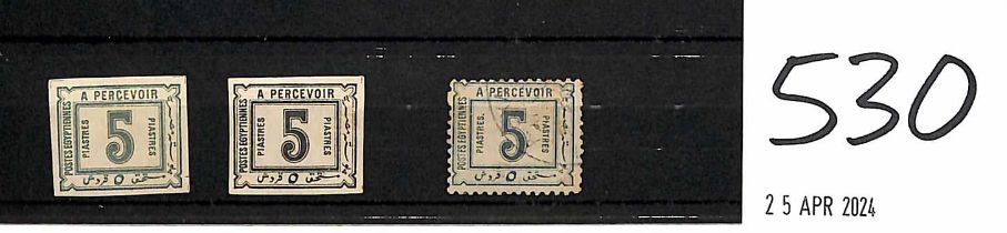 Postage Dues. 1888 5pi Imperforate proofs in grey or black on thick paper. Also the issued stamp