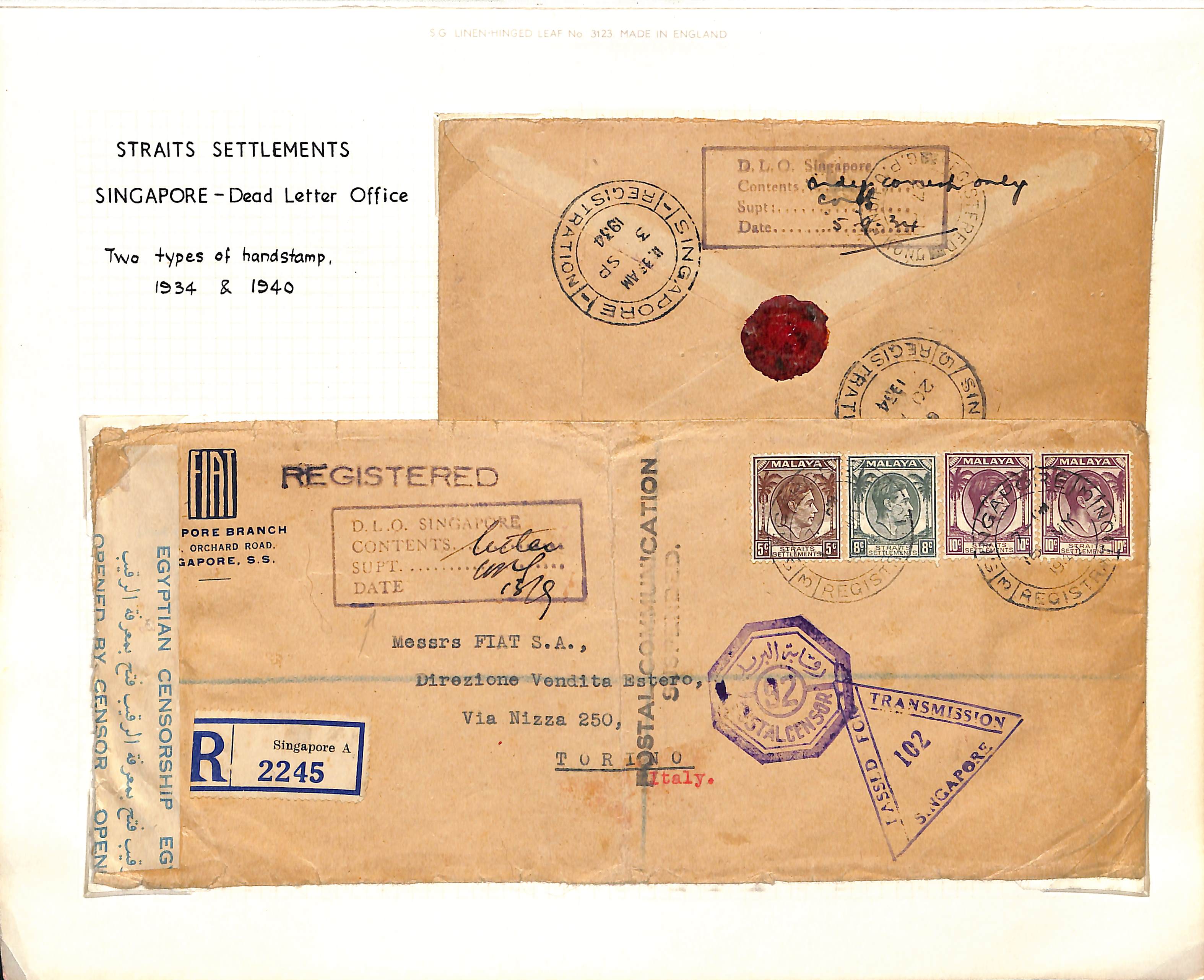 Dead Letter Office. 1934-41 Registered covers, all undelivered and returned, comprising 1934 cover - Image 2 of 2