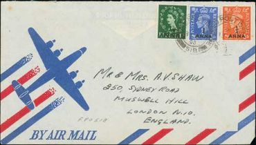 Sharjah. 1953 Air Mail covers from R.A.F Sharjah to G.B bearing British Postal Agency in Eastern