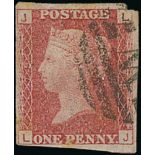 1864-79 1d Rose-red LJ plate 79, variety imperforate, small piece cut from upper right corner margin