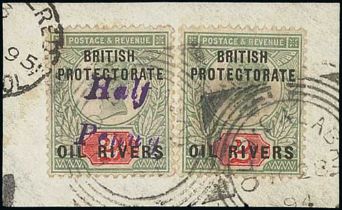 1893 (Dec) ½d on 2d, Type 7 surcharge in violet, used on piece with 1892-94 2d, cancelled by Old